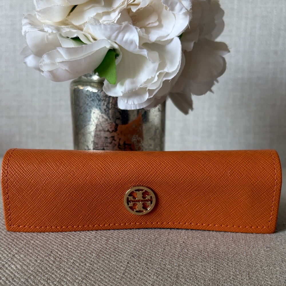 Tory Burch Orange Faux Leather Small Glasses Case